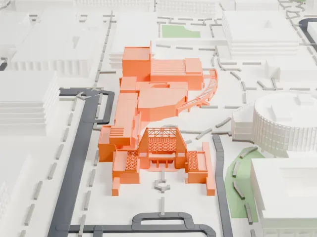 Nelson Fine Arts Center model, West view