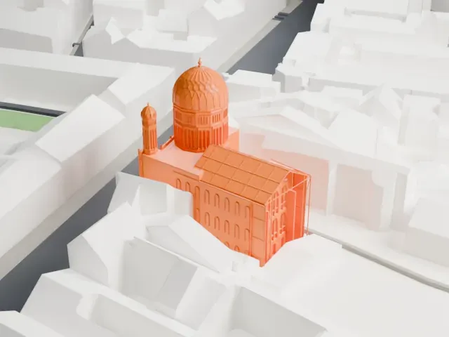 New Synagogue model, East view