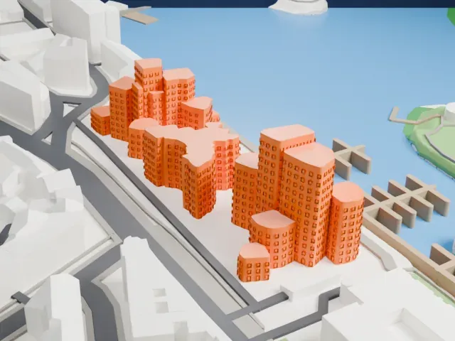 Neuer Zollhof (Gehry buildings) model, East view
