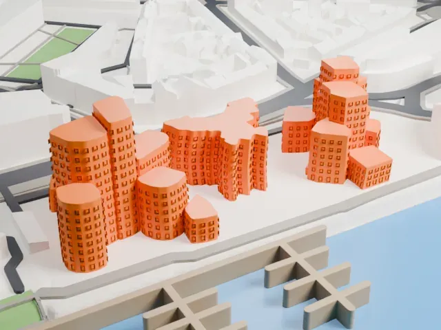 Neuer Zollhof (Gehry buildings) model, North view