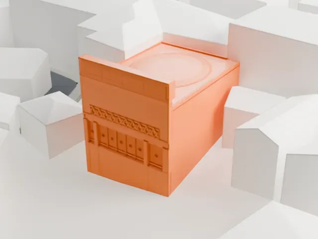 Neve Shalom Synagogue model, South view