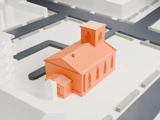 New Utrecht Reformed Church model, East view