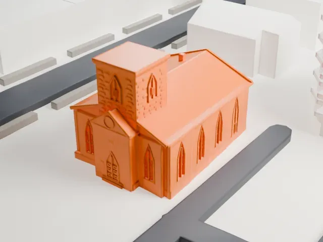 New Utrecht Reformed Church model, West view