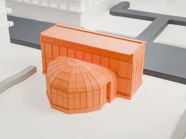 New World Stages model, South view