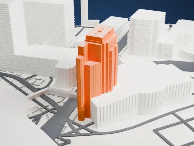 Newark Legal Center model, East view