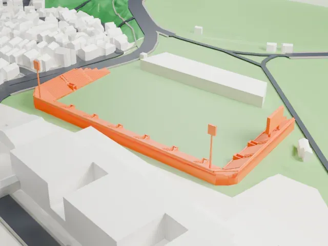 NHK Spring Mitsuzawa Football Stadium model, East view