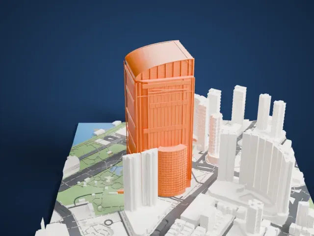 Nina Tower model, East view