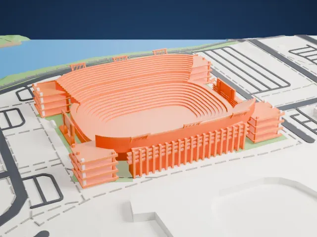 Nissan Stadium model, East view