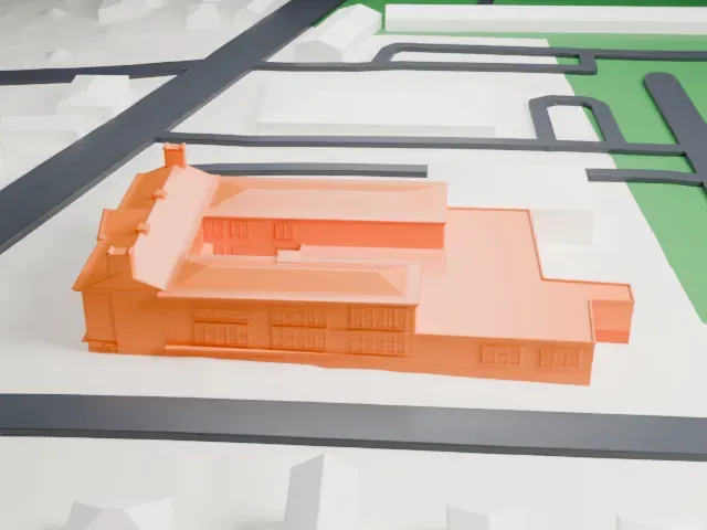 North Main Street School model, North view