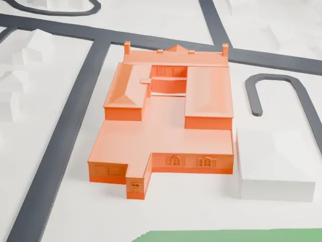 North Main Street School model, West view