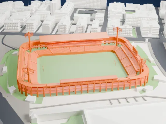 Nuevo Estadio de Los Cármenes model, East view