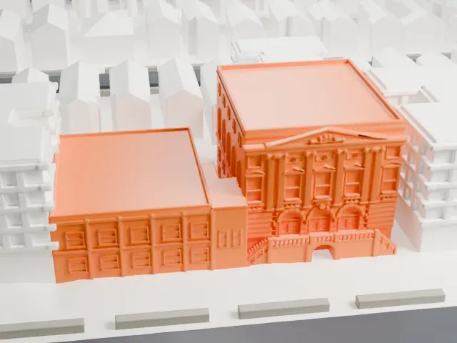 Ocean Parkway Jewish Center model, East view