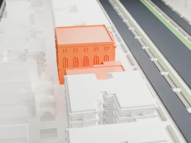 Ocean Parkway Jewish Center model, South view