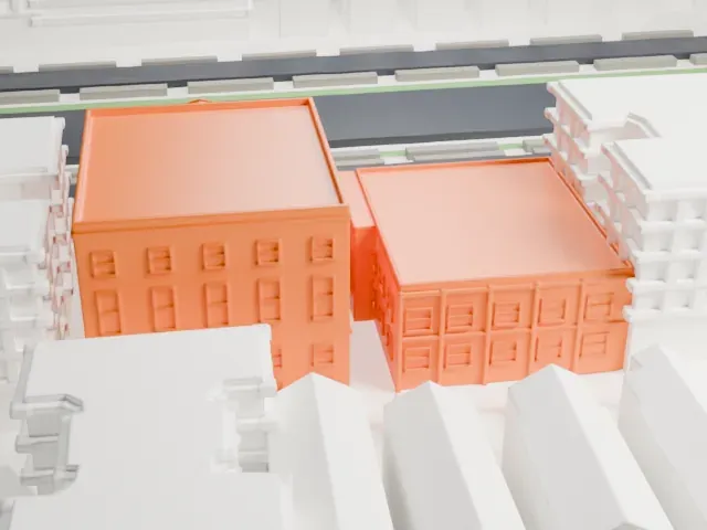 Ocean Parkway Jewish Center model, West view