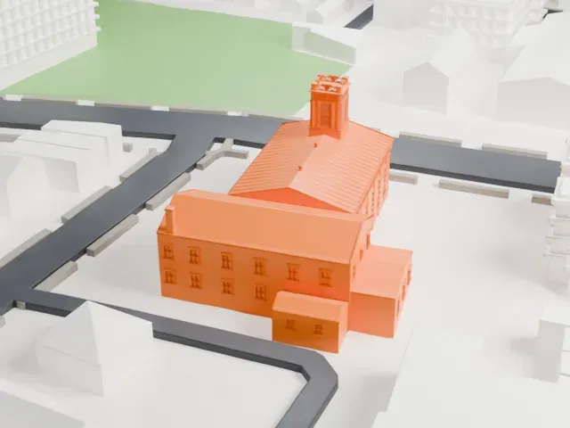 Old Bergen Church model, West view