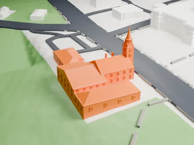 Old First Church, Huntington model, West view