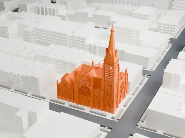 Old First Reformed Church, Brooklyn model, South view