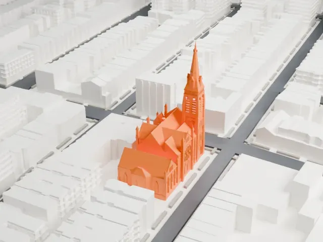 Old First Reformed Church, Brooklyn model, West view