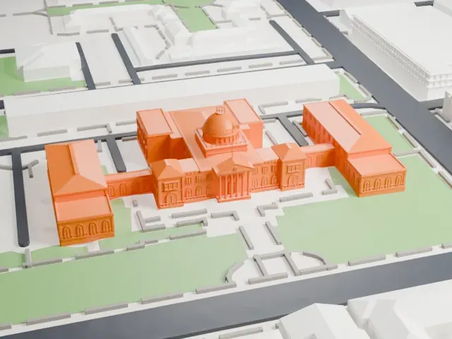 Old Nassau County Courthouse model, East view