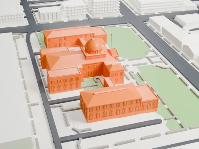 Old Nassau County Courthouse model, South view