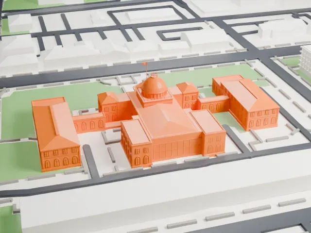 Old Nassau County Courthouse model, West view