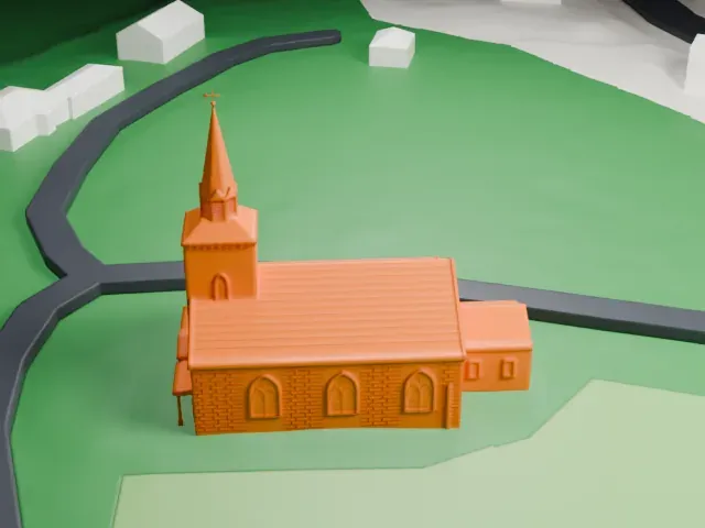 Old Paramus Reformed Church model, North view