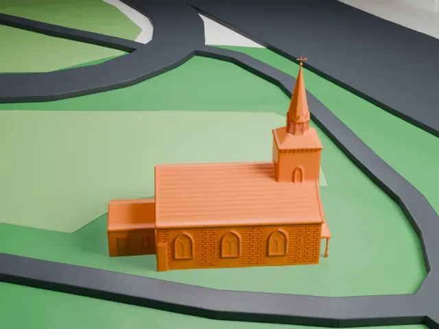 Old Paramus Reformed Church model, South view