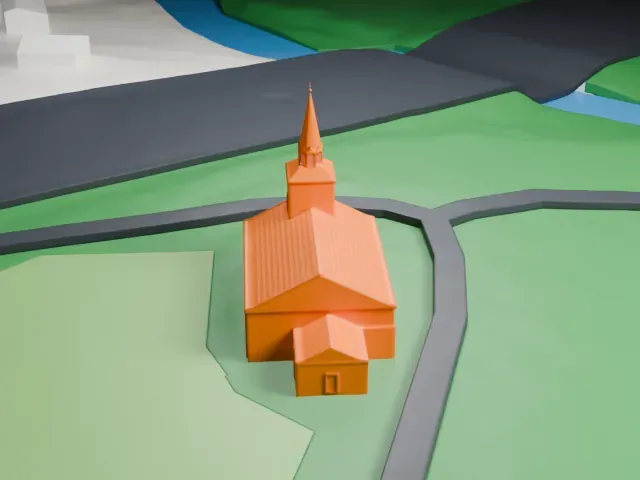 Old Paramus Reformed Church model, West view