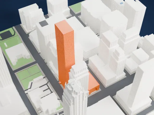 Olympia Centre model, West view