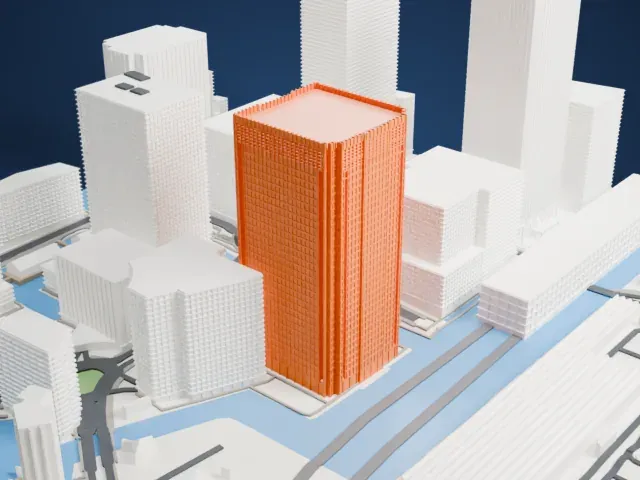 One Churchill Place model, East view