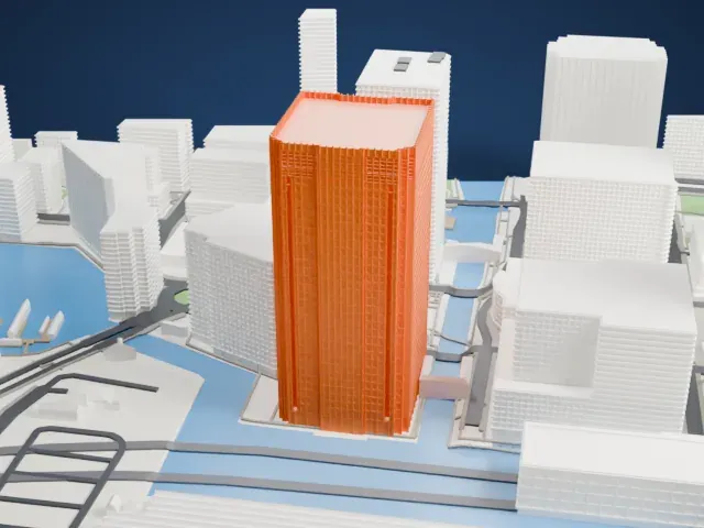 One Churchill Place model, North view