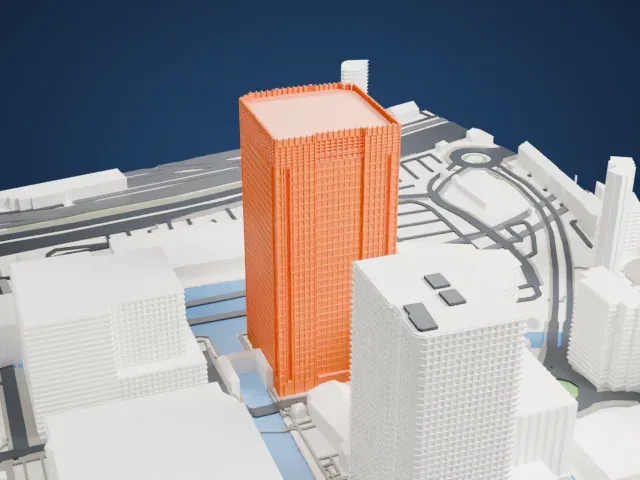 One Churchill Place model, South view