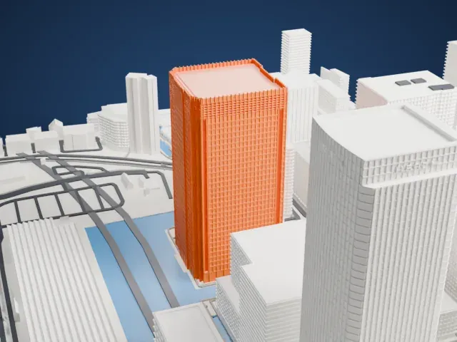 One Churchill Place model, West view