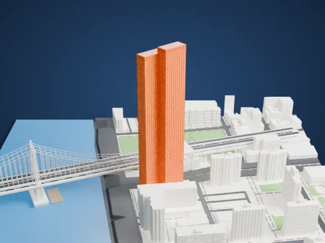 One Manhattan Square model, East view