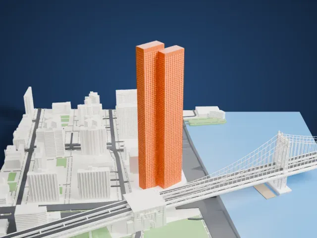 One Manhattan Square model, West view