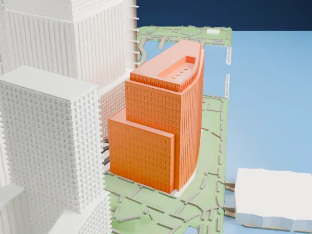 One North End Avenue model, North view