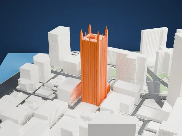 One PPG Place model, East view