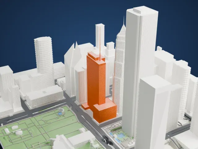One Prudential Plaza model, East view