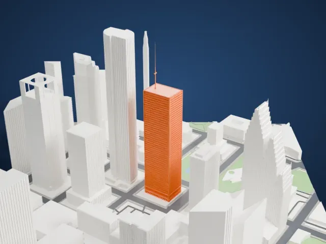 One Shell Plaza model, East view