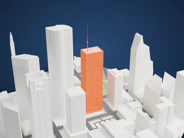 One Shell Plaza model, South view