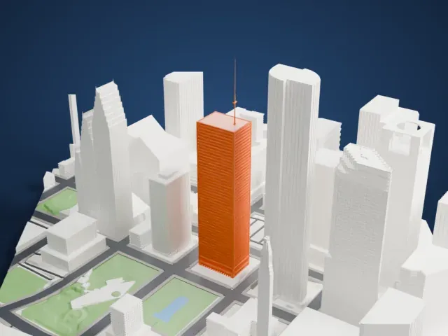 One Shell Plaza model, West view