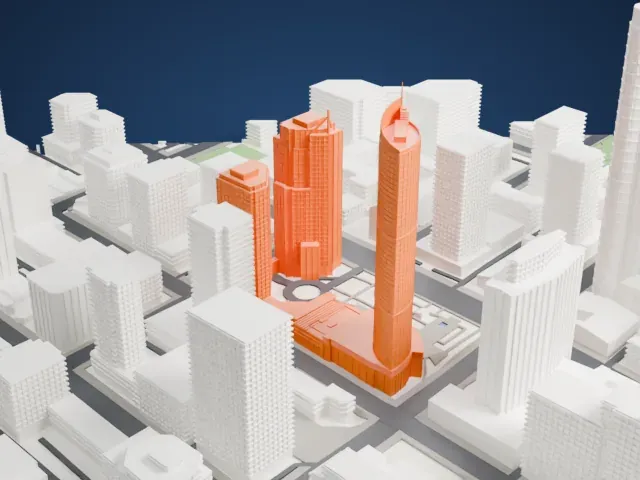 One Wall Centre model, East view