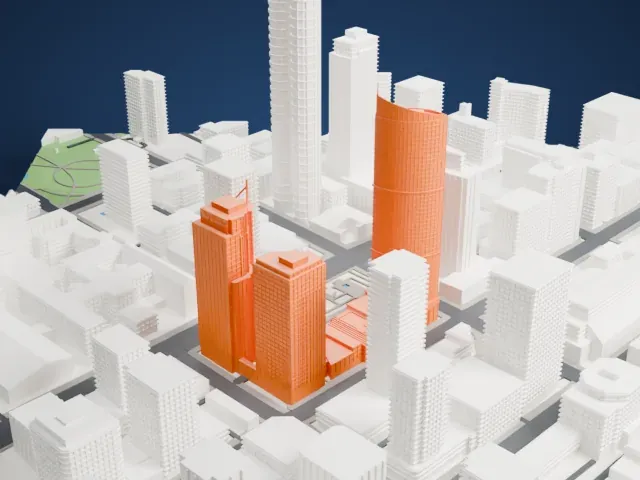 One Wall Centre model, South view