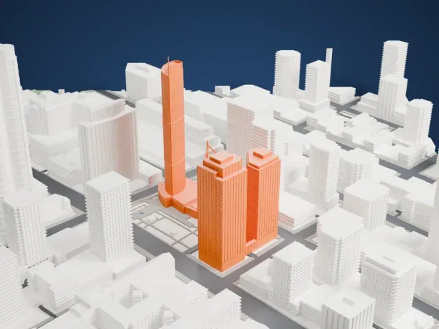 One Wall Centre model, West view