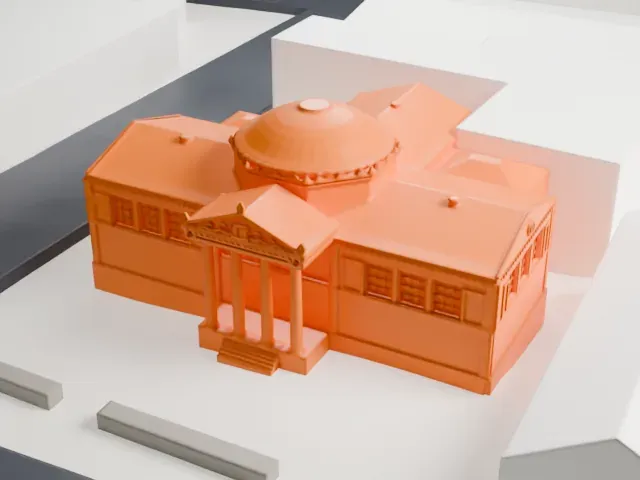 Orange Public Library model, North view