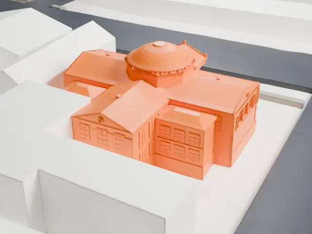 Orange Public Library model, South view