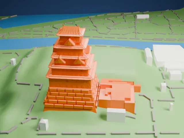 Osaka Castle model, West view