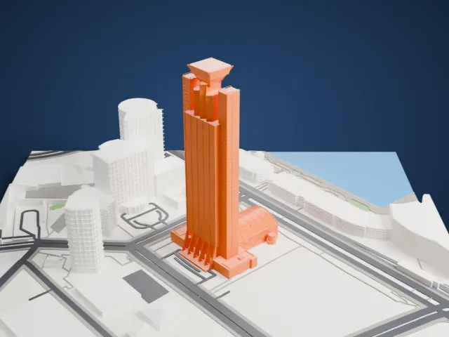 Osaka Prefectural Government Sakishima Building model, North view