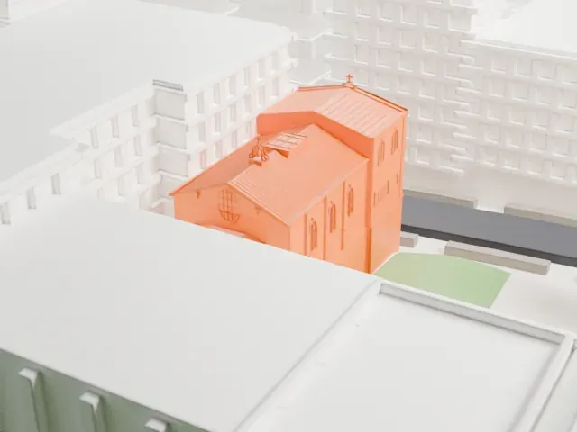 Our Lady of Esperanza Church model, South view