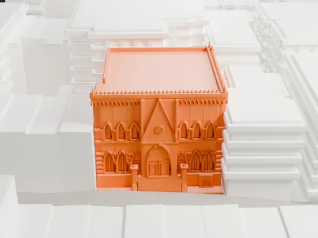 Our Lady of Lourdes Church model, South view
